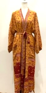 Luxurious Mini Print Silk Kimono Duster Copper/Wine