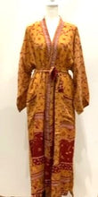 Luxurious Mini Print Silk Kimono Duster Copper/Wine