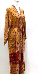 Luxurious Mini Print Silk Kimono Duster Copper/Wine