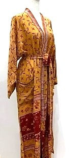 Luxurious Mini Print Silk Kimono Duster Copper/Wine