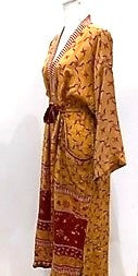 Luxurious Mini Print Silk Kimono Duster Copper/Wine