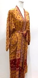 Luxurious Mini Print Silk Kimono Duster Copper/Wine