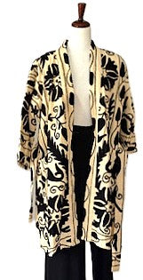 Classic Beige and Black New Suzani Kantha Quilted Jacket. Sophisticated