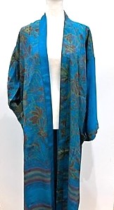 Luxurious Abstract Floral Silk Kimono Duster in Royal Blue