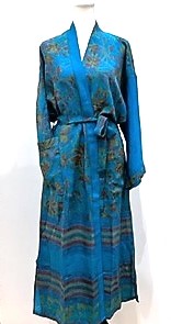 Luxurious Abstract Floral Silk Kimono Duster in Royal Blue