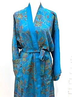 Luxurious Abstract Floral Silk Kimono Duster in Royal Blue