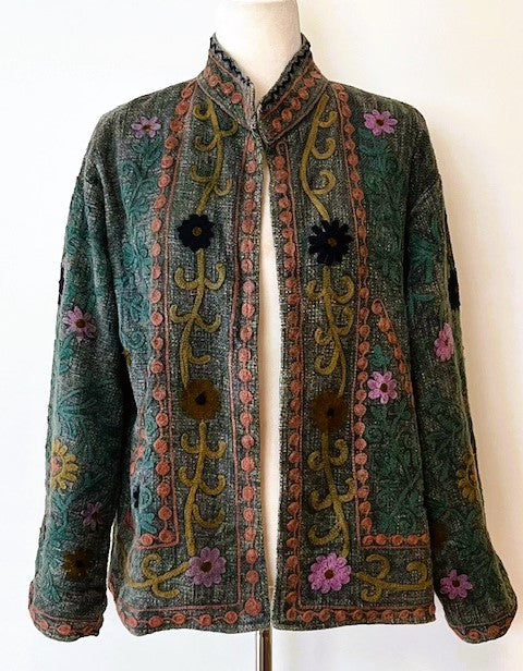 Short Box Cut Suzani Hand Embroidered Jacket Encompasses All Seasons