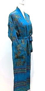 Luxurious Abstract Floral Silk Kimono Duster in Royal Blue