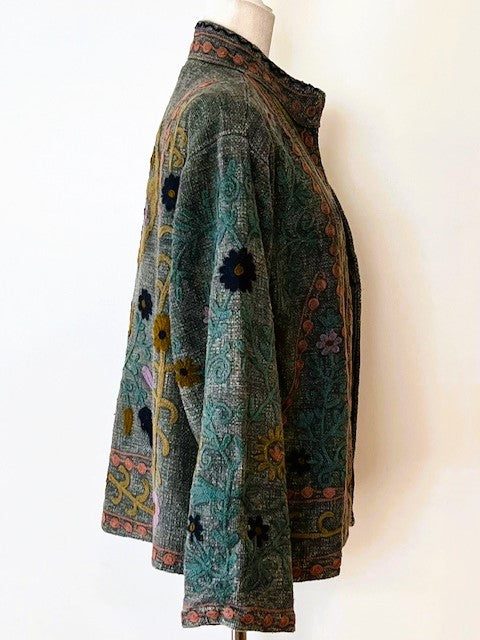 Short Box Cut Suzani Hand Embroidered Jacket Encompasses All Seasons