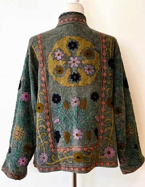 Short Box Cut Suzani Hand Embroidered Jacket Encompasses All Seasons