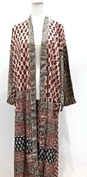 Luxurious Complicated Mixed Print Silk Kimono Duster in Cream/Black/Wine