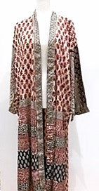 Luxurious Complicated Mixed Print Silk Kimono Duster in Cream/Black/Wine