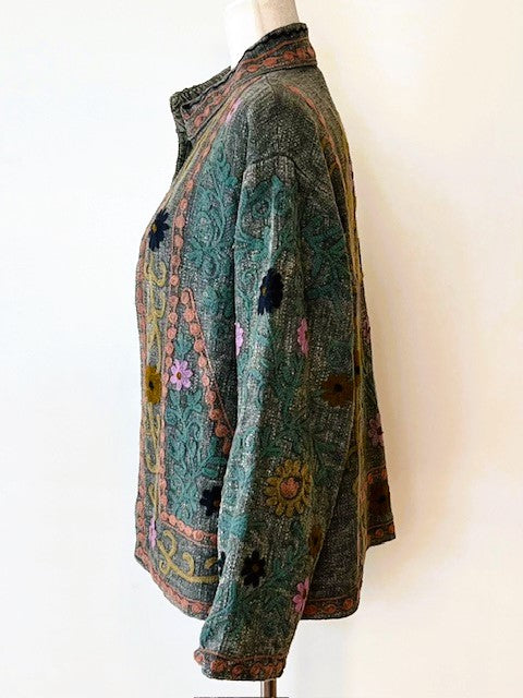 Short Box Cut Suzani Hand Embroidered Jacket Encompasses All Seasons