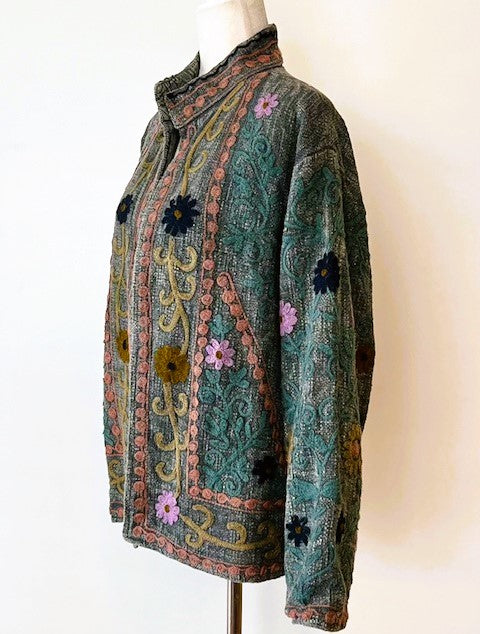 Short Box Cut Suzani Hand Embroidered Jacket Encompasses All Seasons