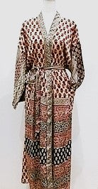 Luxurious Complicated Mixed Print Silk Kimono Duster in Cream/Black/Wine