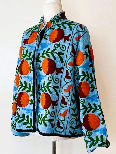 Wearable Art In This Hand Embroidered Short Jacket.  (Royal)