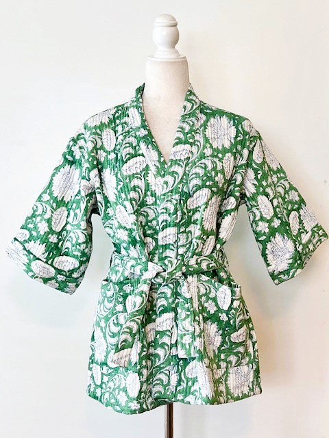 Lively Short Designer Wrap Jacket. Fully Reversible . (Green and White)