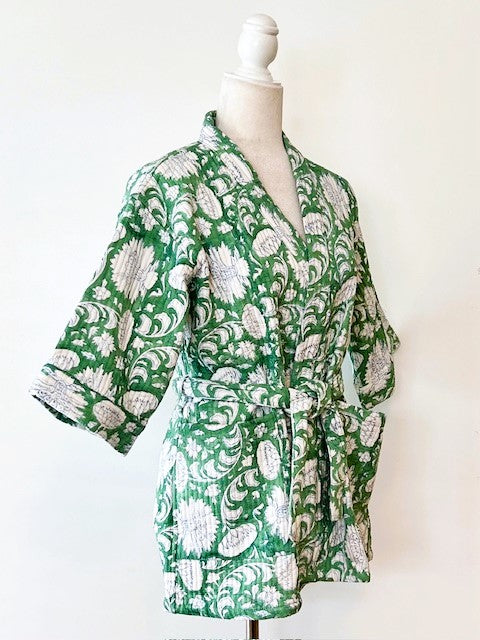 Lively Short Designer Wrap Jacket. Fully Reversible . (Green and White)