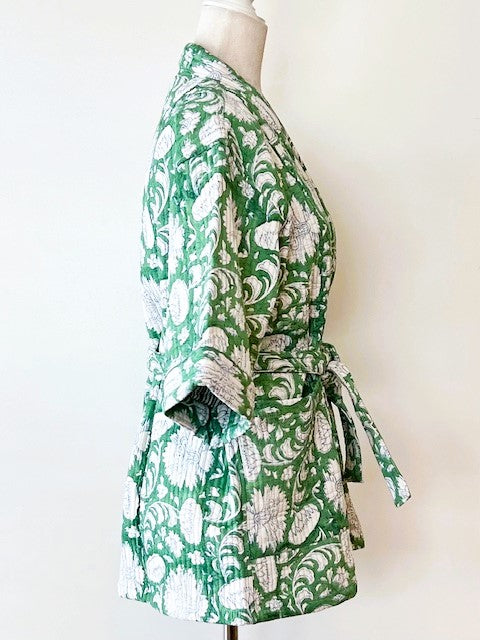 Lively Short Designer Wrap Jacket. Fully Reversible . (Green and White)