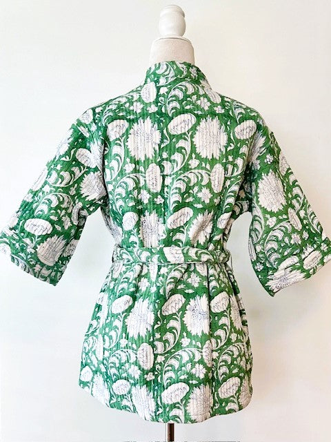 Lively Short Designer Wrap Jacket. Fully Reversible . (Green and White)