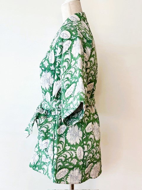 Lively Short Designer Wrap Jacket. Fully Reversible . (Green and White)