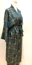 Luxurious Muted Floral Silk Kimono Duster in Soft Grey/Aqua/Seafoam