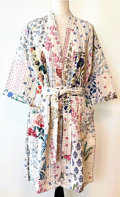 Bright Garden Quilt Robe Is Colorful Against a White Background