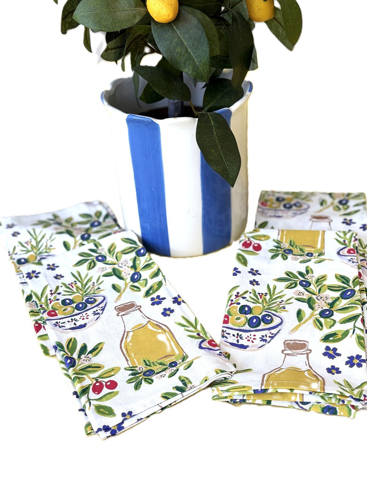 Olive Handscreened Multicolor Tablecloth. (2 Sizes)
