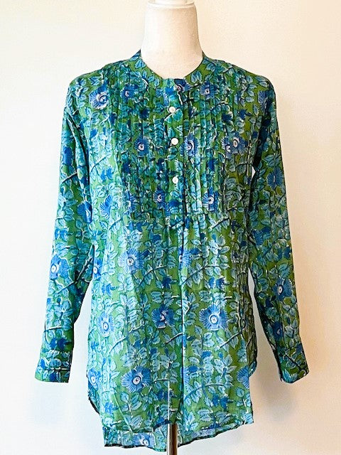 Easy Summer Cotton Tunic With Pintucked Bodice. Lush Color.