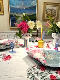 Set of White Linens With Bright Pink Petals Adorns The Table. (6 napkins/cloth)