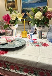 Set of White Linens With Bright Pink Petals Adorns The Table. (6 napkins/cloth)