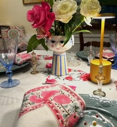 Set of White Linens With Bright Pink Petals Adorns The Table. (6 napkins/cloth)