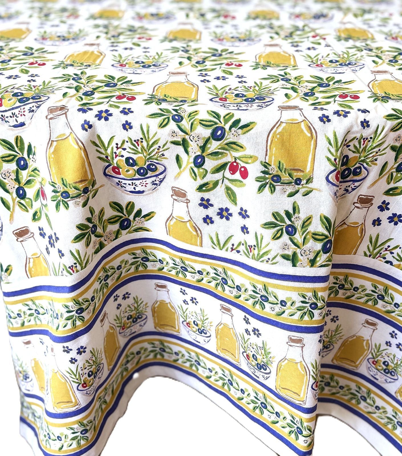 Olive Handscreened Multicolor Tablecloth. (2 Sizes)