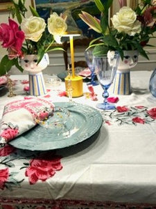 Set of White Linens With Bright Pink Petals Adorns The Table. (6 napkins/cloth)