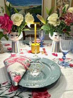 Set of White Linens With Bright Pink Petals Adorns The Table. (6 napkins/cloth)