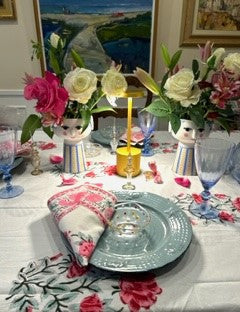 Set of White Linens With Bright Pink Petals Adorns The Table. (6 napkins/cloth)