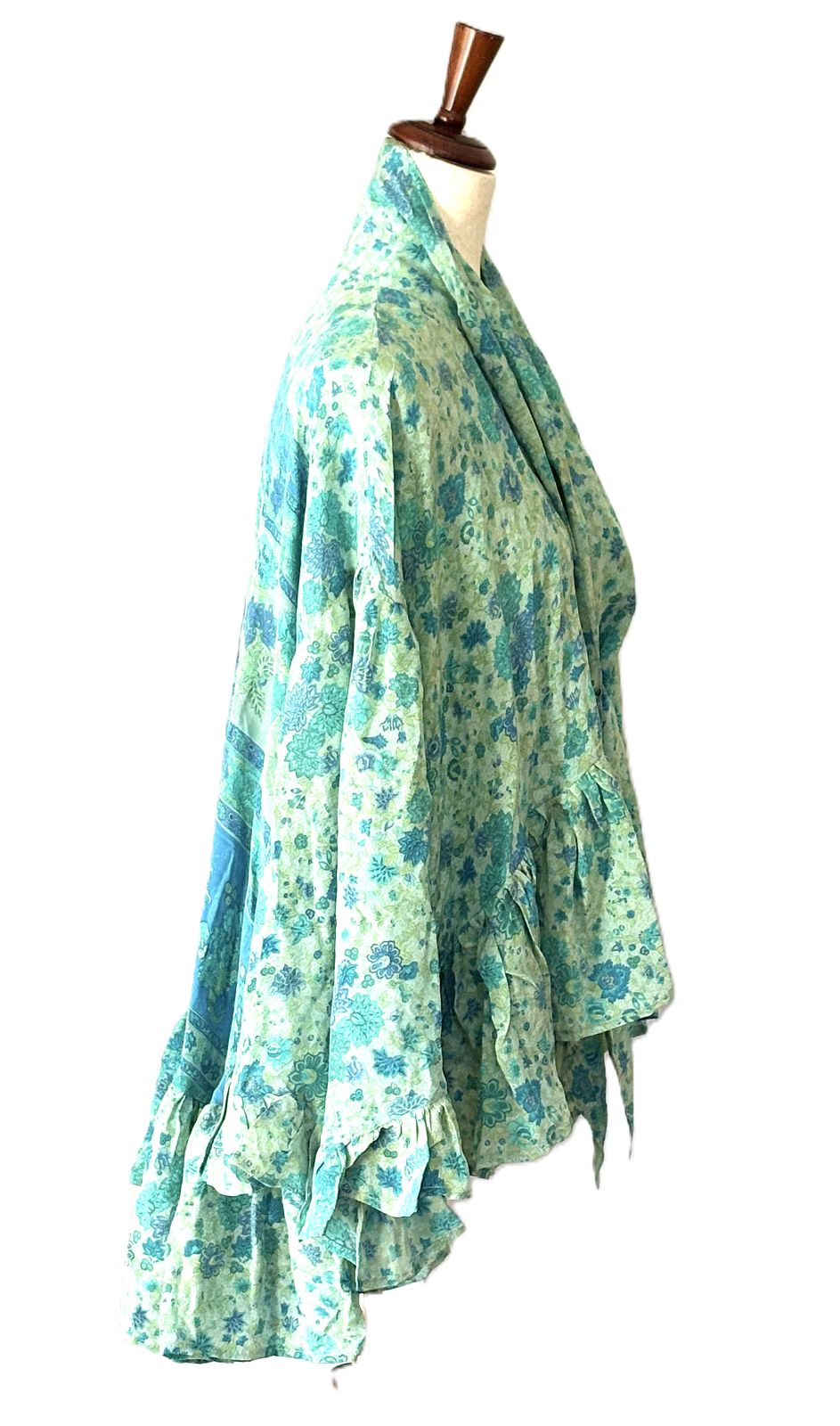 Kantha Bae Crepe Sari Wid Rose Romantic Top  (Aqua)