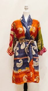 Kantha Trench Kimono Coat Will Exceed Your Expectations (Navy Orange)