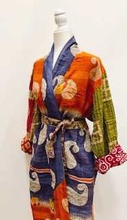 Kantha Trench Kimono Coat Will Exceed Your Expectations (Navy Orange)