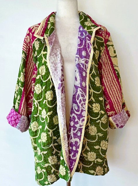 Short Lightweight Kantha Embroidered Jacket (Mixed Prints)