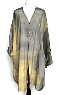 Short Silk Button Down Tunic is Stunning (Grey/bronze )