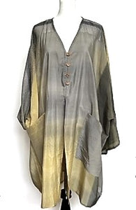 Short Silk Button Down Tunic is Stunning (Grey/bronze )