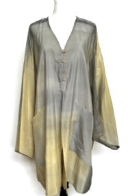 Short Silk Button Down Tunic is Stunning (Grey/bronze )