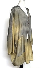 Short Silk Button Down Tunic is Stunning (Grey/bronze )