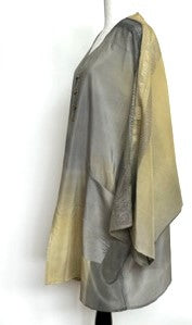 Short Silk Button Down Tunic is Stunning (Grey/bronze )