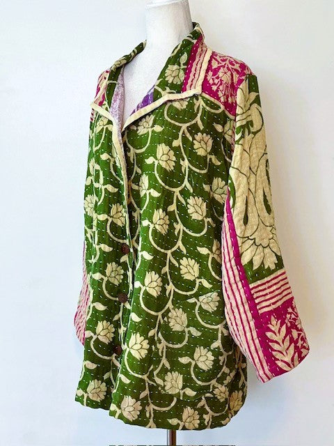 Short Lightweight Kantha Embroidered Jacket (Mixed Prints)