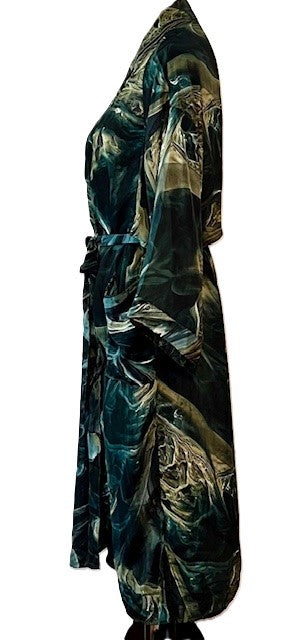 Luxurious Silk Long Kimono Duster, Marble Tie Dye