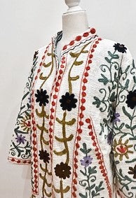 Short Box Cut Suzani Hand Embroidered Jacket Welcomes Spring (Cream)