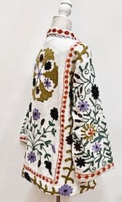 Short Box Cut Suzani Hand Embroidered Jacket Welcomes Spring (Cream)