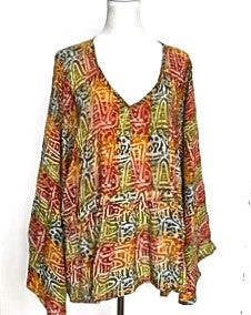 Eclispe Flowing Silk Top with Adjustable Ties, New Basic (Tiki Mix)